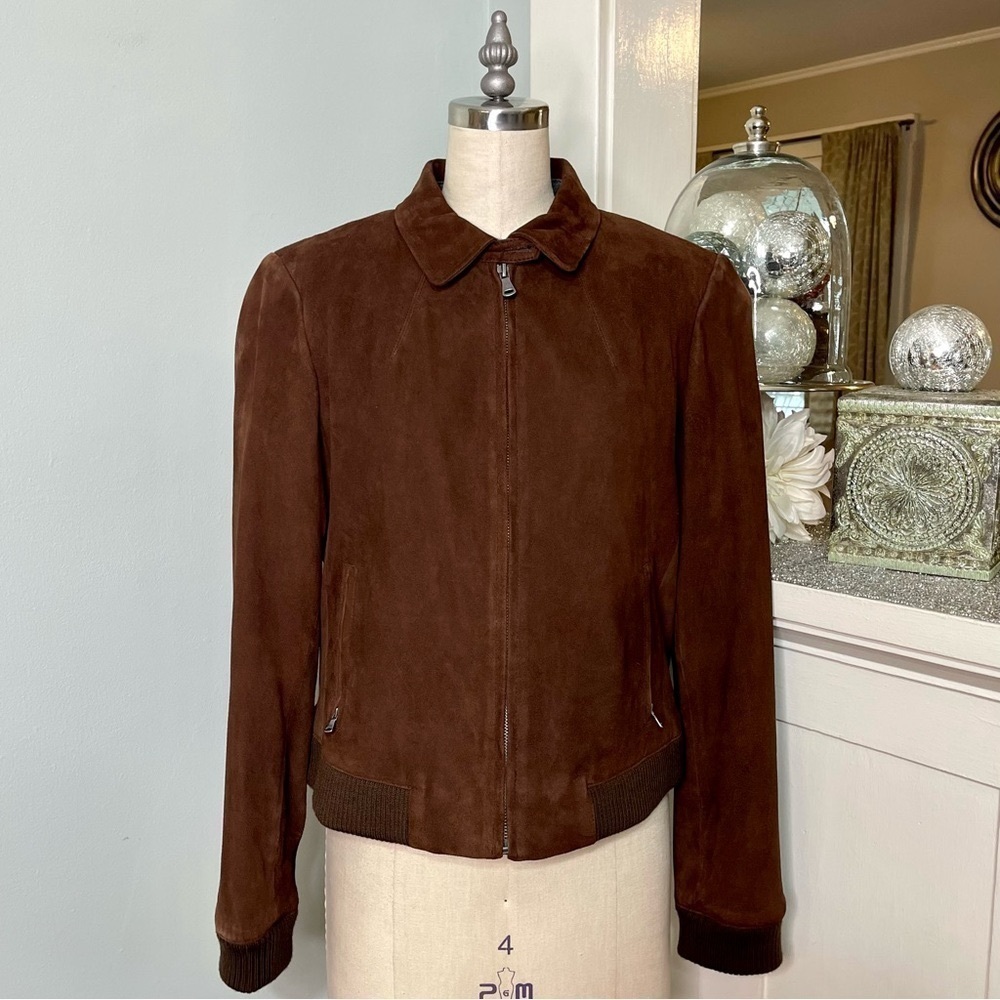 Talbots Brown Suede Leather Bomber Jacket Coat Women’s Size 14 - Picture 2 of 15